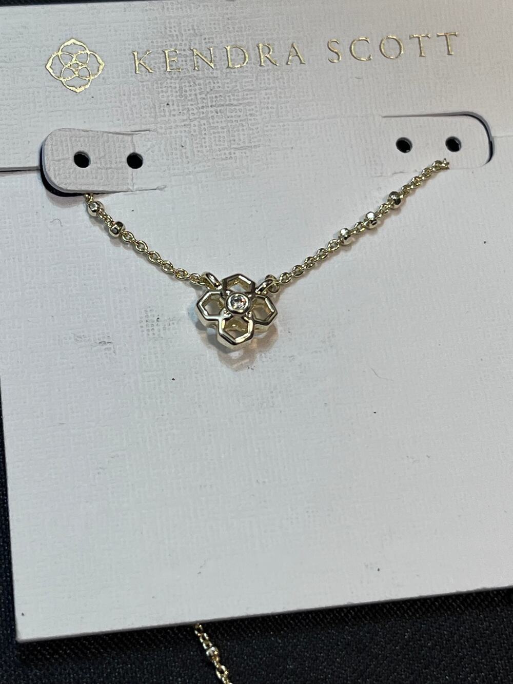 Kendra Scott Gold Tone Clover Pendant Necklace with CZ 14”+ 2”
